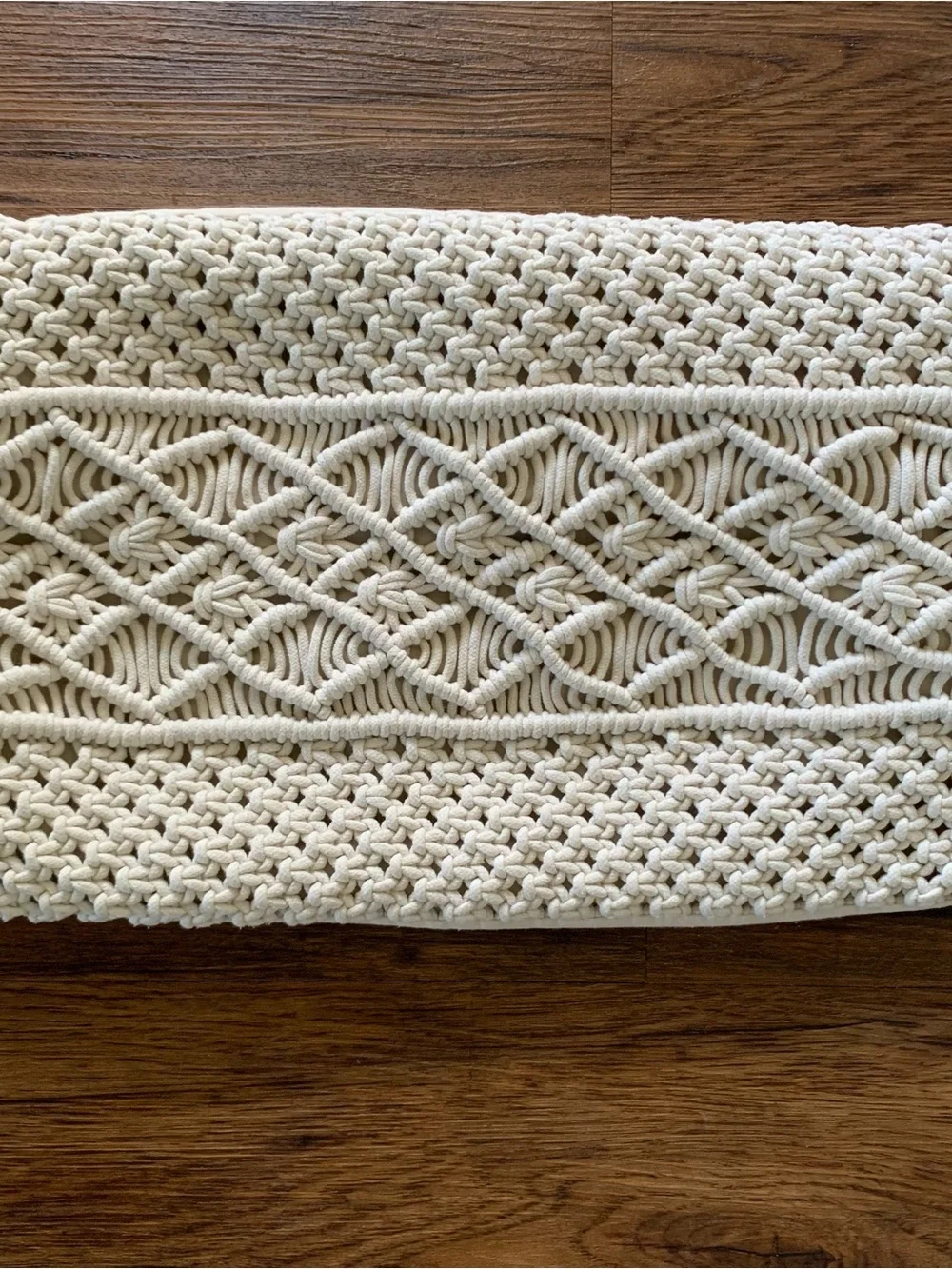 Macrame Lumbar Pillow Cover 20 x 13 - Off White Textured Boho Chic, Retro Artsy